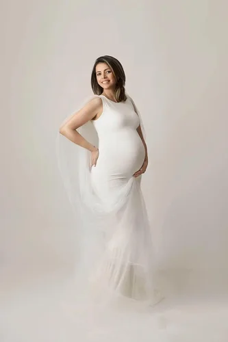 Miniatura 4 de Vestido de maternidad para mujer, para fotografía, vestido largo de accesorios para fotos, con capa de malla, vestido de baby shower, vestido