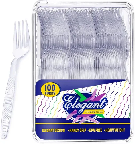 Stock Your Home Tenedores de plástico transparente, tenedores de plástico pesado (paquete de 100), tenedores desechables de plástico a granel,