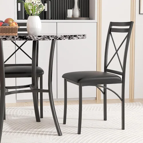 Miniatura 2 de VECELO Juego de 4 sillas de comedor de metal, patas de acero y asientos acolchados de piel sintética para cocina, sala de estar, color negro