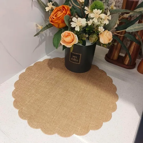 Miniatura 3 de Juego de 6 manteles individuales redondos para mesa de comedor, poliuretano impermeable, aislamiento térmico, resistente a las manchas