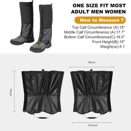 Miniatura 5 de Gators impermeables para botas y zapatos de senderismo, polainas ligeras ajustables para hombres y mujeres, polainas para senderismo, raquetas