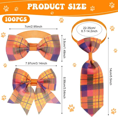 Miniatura 2 de Reginary, Juego de 100 Piezas de Collar de Corbatín para Perro Incluye 40 Corbatas para Perros y 30 Corbatines para Cachorros, 30 Flores de Collar