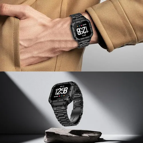 Miniatura 6 de BAITEYOU Correa de reloj de acero inoxidable con funda compatible con Fitbit Versa/Fitbit Sense Bands, pulseras de metal protectoras resistentes