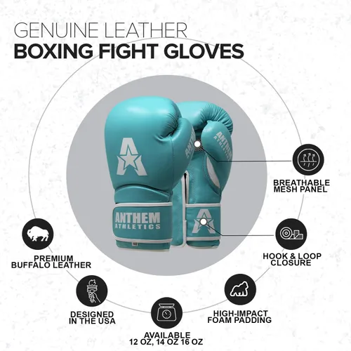 Miniatura 3 de Anthem Athletics Stormbringer Guantes de boxeo de cuero de grano completo para hombres y mujeres, guantes de boxeo Muay Thai de 12 onzas, 14 oz o 16