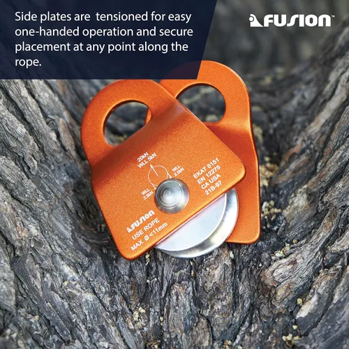 Miniatura 4 de Fusion Climb Ekat Micro Polea de oscilación lateral de aluminio, tirolesa para patio trasero, carretilla Naranja