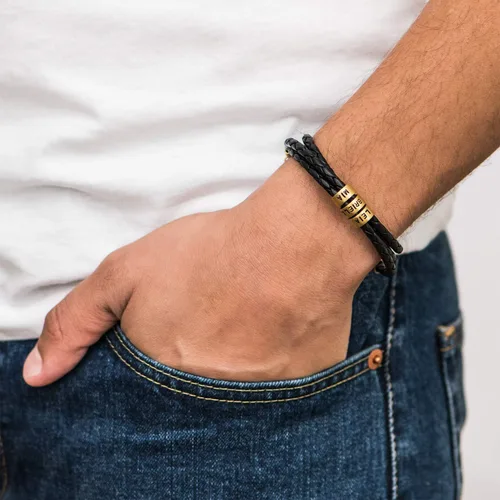 Miniatura 4 de Cuentas individuales grabadas personalizadas hechas a mano para hombres de cuero/cera de algodón pulsera en plata de ley 925 - Kit de cuentas