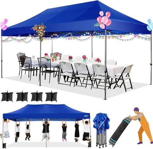 Miniatura 8 de COBIZI Toldo de 10 x 20 pies con paredes laterales, carpa de fiesta resistente para fiestas, bodas, tienda de campaña portátil plegable fácil