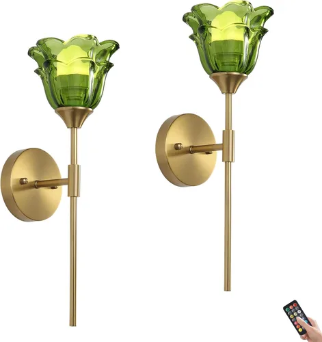 Miniatura 13 de Paquete de 2 apliques de pared dorados con modernas pantallas de vidrio ámbar, accesorios modernos de luz de pared de tocador de baño de mediados