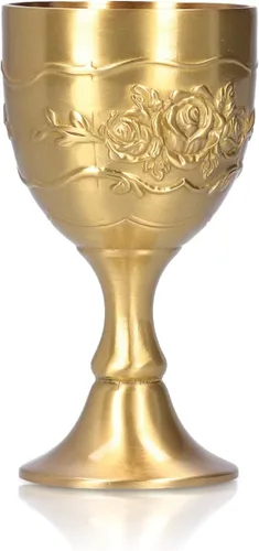 Agatige Cáliz de copa de latón, grabado vintage en relieve, patrón de flores, copas de vino para beber vino, copa de boda, cáliz de comunión para el