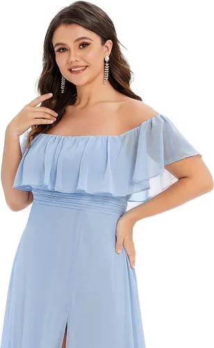 Miniatura 5 de Ever-Pretty Plus Women's Off Shoulder Short Sleeves Empire Waist Side Slit Chiffon Flowy Plus Size Bridesmaid Dresses