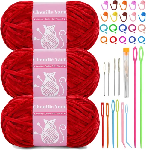 Miniatura 13 de LUNARM Hilo de terciopelo de felpilla para tejer a ganchillo, paquete de 3 unidades de 3.5 onzas / 3.5 onzas / 3.5 onzas para ganchillo y tejido