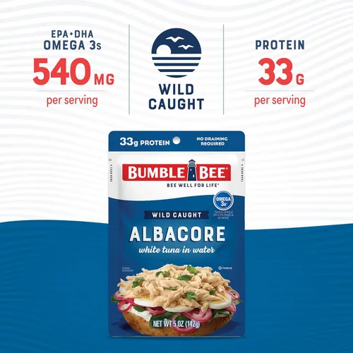 Miniatura 3 de BUMBLE BEE Premium Albacore Atún en bolsa de agua, alimentos ricos en proteínas, comida Keto y aperitivos, alimentos sin gluten, aperitivos altos