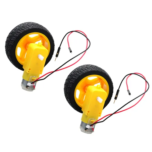 Motor TT con conductores DC 3-6V Motor caja de cambios 1:48 200RPM rueda de neumático para Arduino Smart Car 2Pin Cable conector macho (2, 2 motor+2