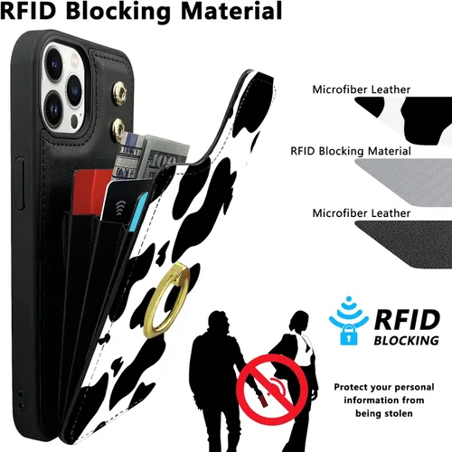 Miniatura 5 de Funda tipo cartera compatible con iPhone 13 Pro con soporte para tarjetas, rotación de 360°, soporte de anillo de dedo con función atril, bloqueo
