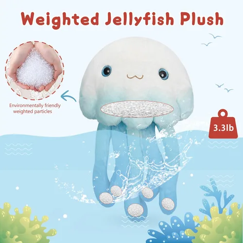 Miniatura 7 de Niuniu Daddy 23 pulgadas 3.3 libras de peluche con peso de medusa para niños y adultos, lindos animales de peluche con peso de medusa, almohada