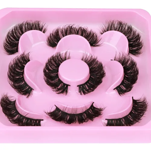 Miniatura 4 de Focipeysa - Pestañas postizas naturales esponjosas de visón 3D con rizos en D, tiras rusas gruesas, 5 pares de pestañas postizas de 21mm