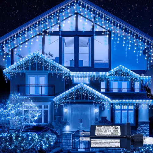 Miniatura 8 de Luces de carámbano de 33 pies con 300 luces LED para exteriores, impermeables, con 50 gotas, tira de luces blancas cálidas para bodas, fiestas