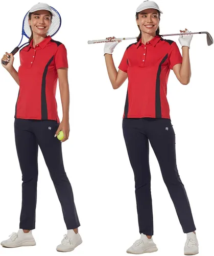 Miniatura 4 de Popologa Camisa polo de golf para mujer, ligera, absorbe la humedad, de secado rápido, con protección solar UPF 50+