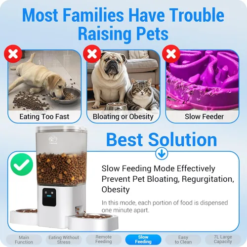 Miniatura 5 de Frienhund Comedero Automático para Gatos 2 Gatos con Alimentación Lenta: Comedero Automático Doble para Perros con WiFi 5G, Dispensador de Comida