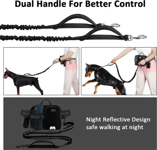 Miniatura 5 de ETACCU Correa para perros manos libres con bolsillo para teléfono, soporte para botella de agua - Cinturón ajustable de 19-38 pulgadas Correa