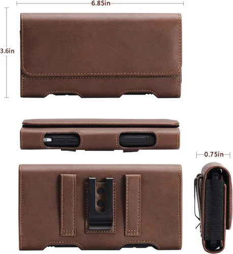 Miniatura 5 de BECPLT Funda para Galaxy S25 Ultra S24+S23 Ultra Funda de cuero para teléfono celular Soporte para cinturón Clip Funda Funda Marrón marrón-cuero
