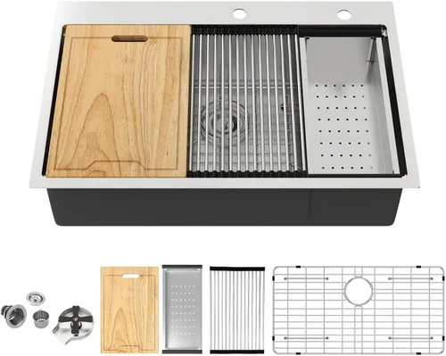 Miniatura 10 de Kichae Fregadero de 15 pulgadas para RV - Fregadero de barra de 15 x 15 x 5, fregadero de cocina pequeño, sobremontado, de montaje superior