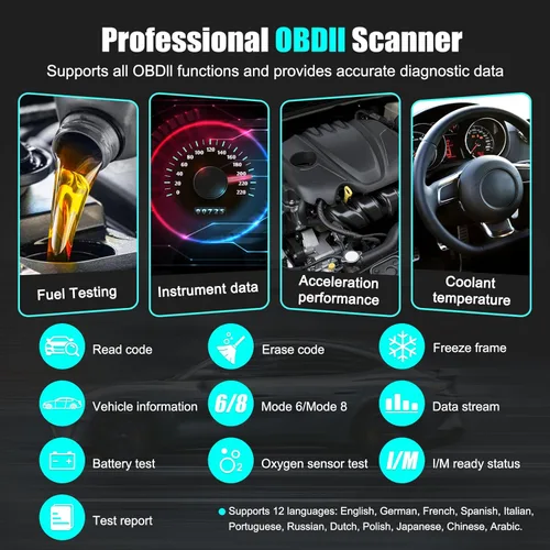 Miniatura 2 de Escáner OBD2 Lector de código de diagnóstico, luz de motor OBD II automotriz, probador de batería, modo 6, modo 8 y preparación I/M, herramienta
