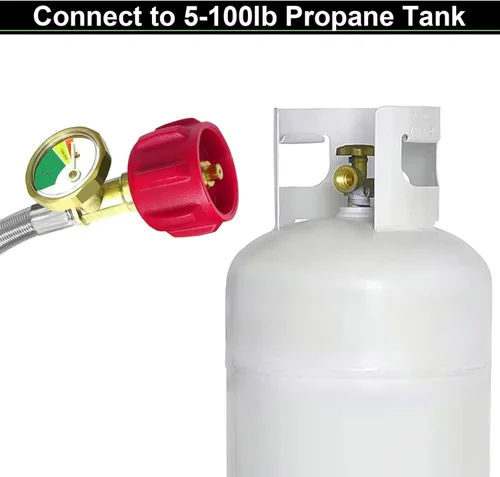 Miniatura 6 de Manguera adaptadora de propano trenzada de acero inoxidable de 12 pies con calibre, adaptador de manguera de tanque de propano convertidor de 1 lb a