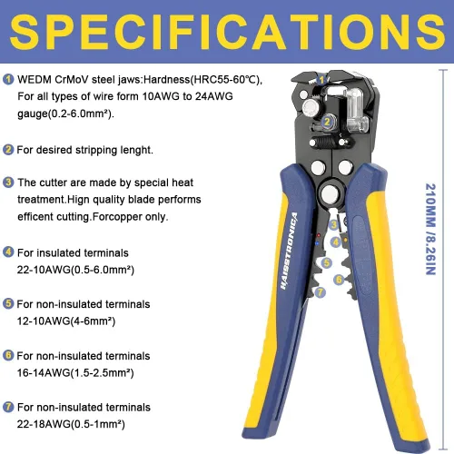 Miniatura 4 de haisstronica Herramienta de prensado para termorretráctil con 200 conectores a tope de grado marino AWG 22-10 y pelacables