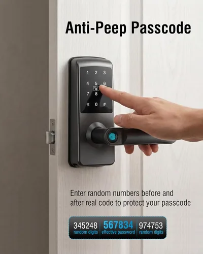 Miniatura 5 de Cerradura de puerta con teclado con asa, cerradura de puerta de entrada sin llave 5 en 1, cerradura de puerta biométrica de huellas dactilares