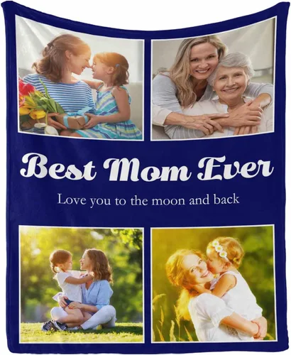 Miniatura 14 de InterestPrint Manta con foto, regalos personalizados para mamá, manta de collage de fotos personalizada para mamá de hija e hijo para cumpleaños