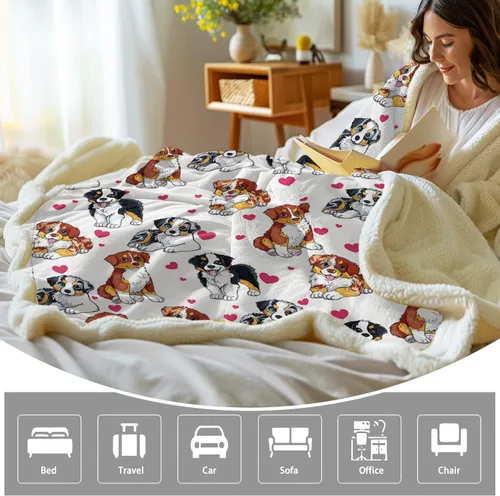 Miniatura 4 de BlessLiving - Manta de felpa con diseño de corazones rojos con perros y gatos para niños y adultos, con estampado tridimensional de animales, ideal