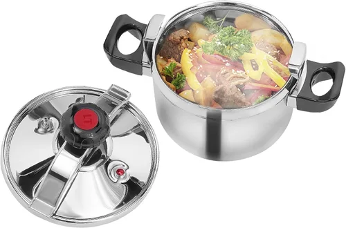 Miniatura 8 de PERFERATE Olla a presión de acero inoxidable de 60 Kpa, olla de presión de 6L/7 L, compatible con inducción con válvula de resorte, dispositivos
