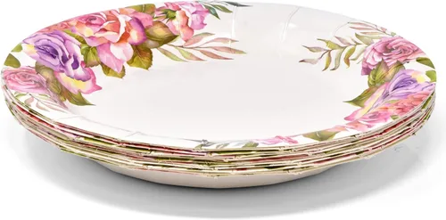 Miniatura 8 de Gift Boutique Juego de 96 piezas de suministros de fiesta de flores rosas y moradas, platos de papel, servilleta para niña, baby shower, té