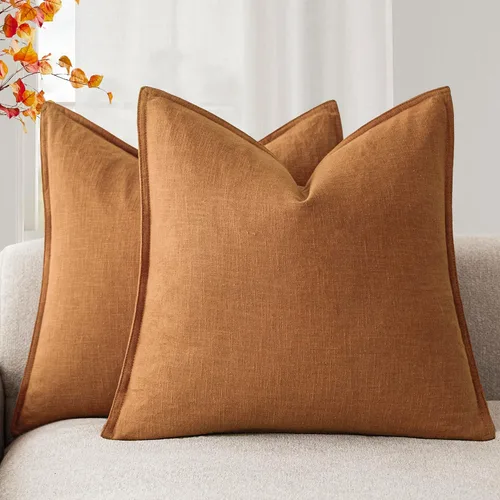 Miniatura 36 de Foindtower Paquete de 2 fundas de almohada decorativas de lino y liso, funda de cojín decorativa suave, estilo bohemio campestre para silla, sofá