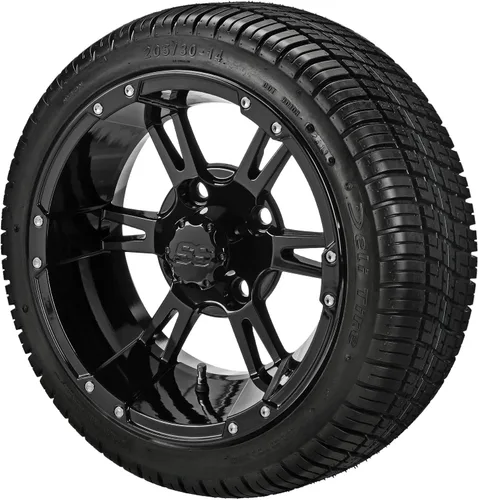 Miniatura 6 de RM Cart - Raptor de 14" Negro/Mecanizado en neumáticos Deli 205/30-14 (juego de 4), se adapta a carritos Yamaha, neumáticos de carrito de golf