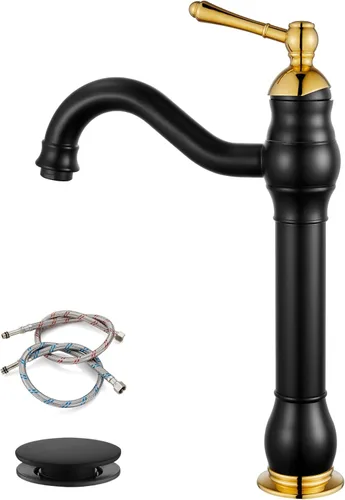 Miniatura 10 de gotonovo Grifo de lavabo giratorio de 360°, grifo de baño alto de una sola manija, 1 agujero, grifo mezclador de lavabo de granja, mangueras