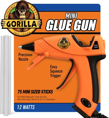 Miniatura 9 de Gorilla Pistola de pegamento caliente (paquete de 1) – Pistola de pegamento caliente de tamaño mini de doble temperatura con boquilla de precisión
