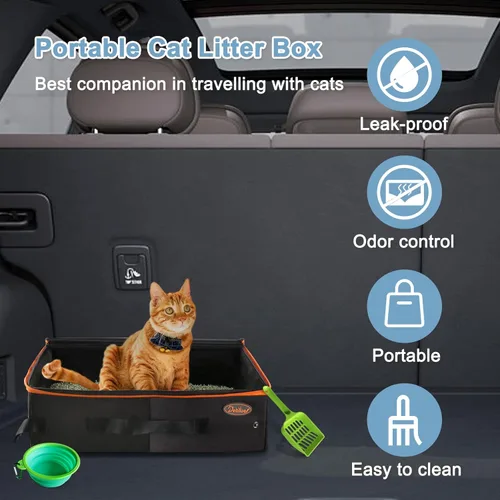 Miniatura 4 de Deblue Caja de Arena Portátil de Viaje para Gatos con Tapa, A Prueba de Fugas y A Prueba de Agua, Caja de Arena Ligera para Gatos para Carro, Viaje