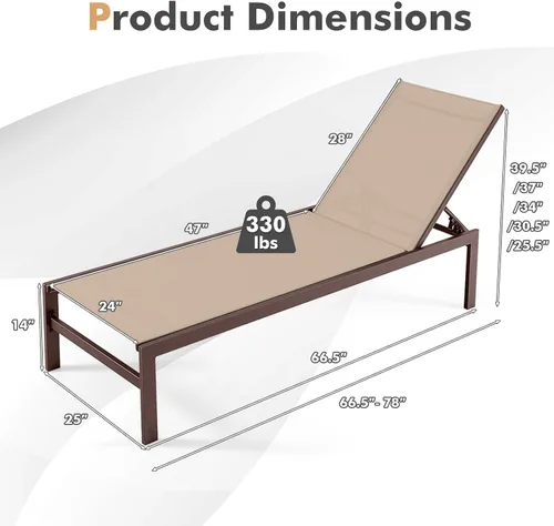 Miniatura 3 de COSTWAY Sillón reclinable ajustable de aluminio con 6 posiciones, 2 piezas, color marrón