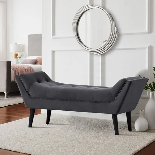 Miniatura 8 de Alunaune Banco otomano de terciopelo para dormitorio, banco de entrada tapizado, reposapiés otomano con patas de madera, 2 plazas, color gris oscuro
