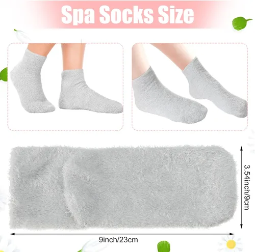 Miniatura 2 de Janmercy 3 pares de calcetines de aloe con gel hidratante para spa, calcetines de dormir esponjosos para pies secos y no resbaladizos con loción