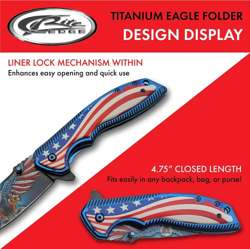 Miniatura 4 de SZCO 300583 - Cuchillo plegable EDC con mango de titanio American Eagle de 8.25 pulgadas con clip de bolsillo, rojo, blanco y azul
