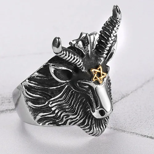 Miniatura 2 de Jude Jewelers - Anillo de cabeza de cabra de acero inoxidable diseño de satanás