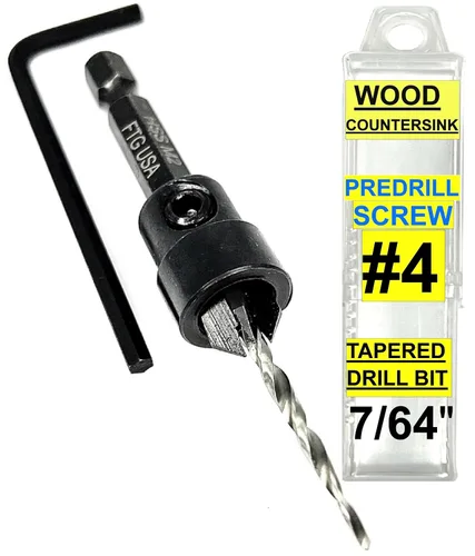 Miniatura 43 de FTG USA Juego de brocas avellanadoras de madera ajustable, 5 piezas, broca avellanadora #4 #6 #8 #10 #12 con broca cónica para carpintería