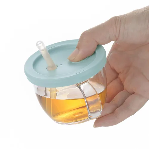 Miniatura 2 de Push Flow - Vaso para sorber de entrenamiento con popote de silicona y asas, 5 onzas, para bebé de 6 meses + azul claro