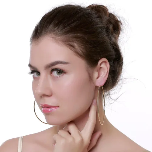 Miniatura 3 de Aretes de aro chapados en oro amarillo de 14 quilates de 3.543 in para mujeres y niñas, orejas sensibles, delicados aros redondos de acero