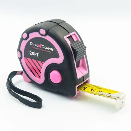 Miniatura 2 de Pink Power Cinta métrica rosa de 25 pies, cinta métrica para mujer, kit de herramientas con hoja retráctil y botón de bloqueo, kit de medición