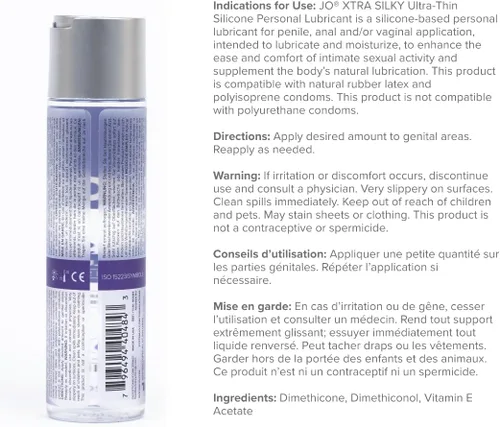 Miniatura 2 de JO Xtra Lubricante sedoso de silicona ultrafino – Lubricante personal a base de silicona con vitamina E para sexo y juego anal – 4 fl oz