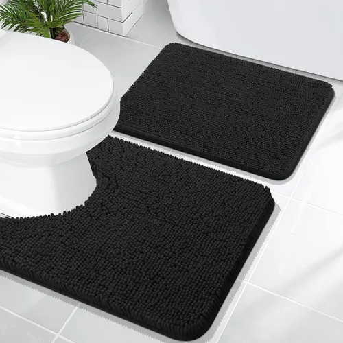 Miniatura 28 de OLANLY Juego de alfombras de baño de 2 piezas, alfombras de baño de chenilla suave y absorbente y alfombra de contorno en forma de U para inodoro